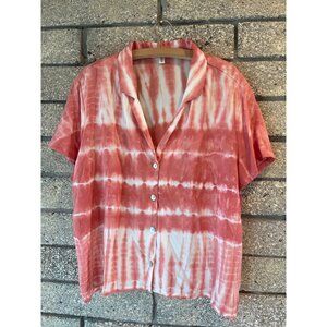 Cloth & Stone Anthropologie Tie-Dye Button-Up Shirt XL Short Sleeve Pink/White R